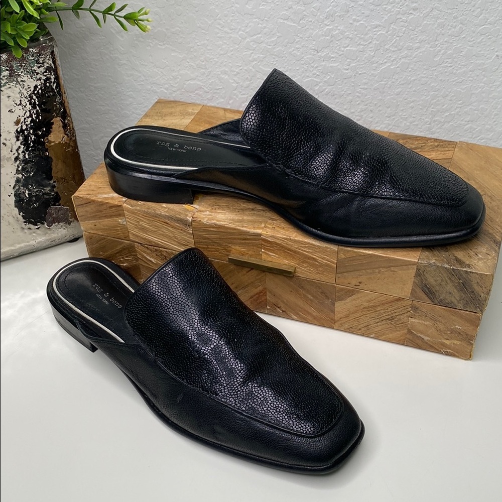 Rag & Bone Aslen Black Leather Slip-On‎ Mule Shoes Size 8